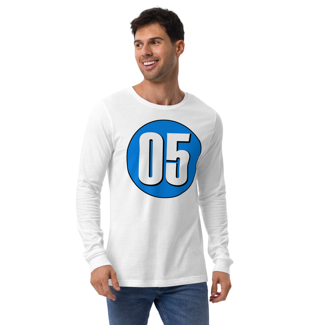 Unisex Long Sleeve Tee: White on Blue 05