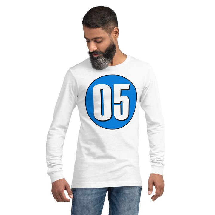 Unisex Long Sleeve Tee: White on Blue 05