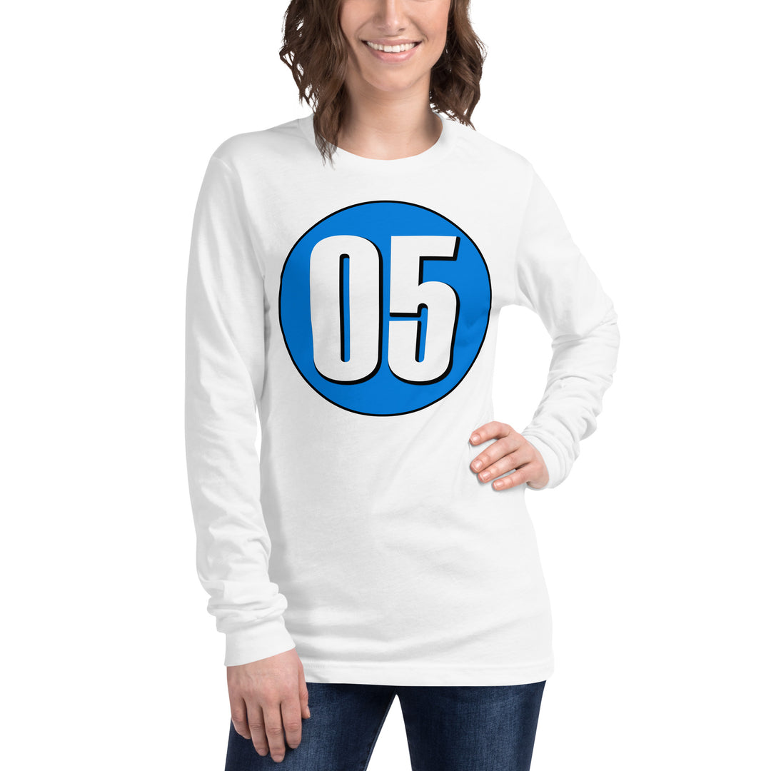 Unisex Long Sleeve Tee: White on Blue 05