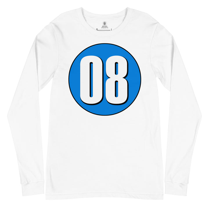 Unisex Long Sleeve Tee: White on Blue 08