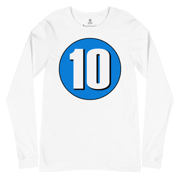 Unisex Long Sleeve Tee: White on Blue 10