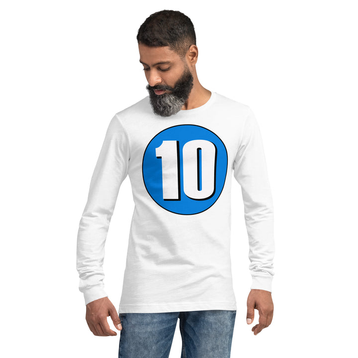 Unisex Long Sleeve Tee: White on Blue 10