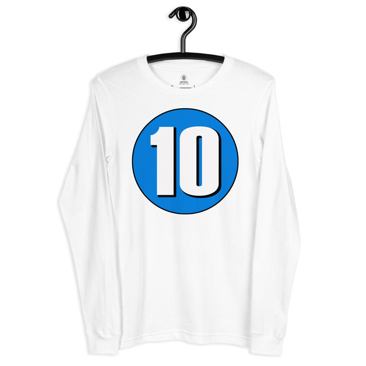 Unisex Long Sleeve Tee: White on Blue 10