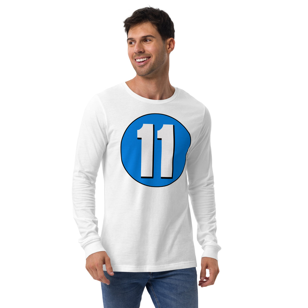 Unisex Long Sleeve Tee: White on Blue 11