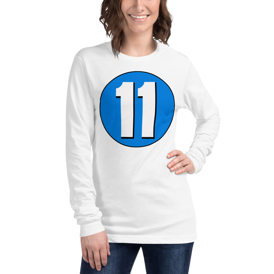 Unisex Long Sleeve Tee: White on Blue 11