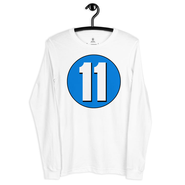 Unisex Long Sleeve Tee: White on Blue 11