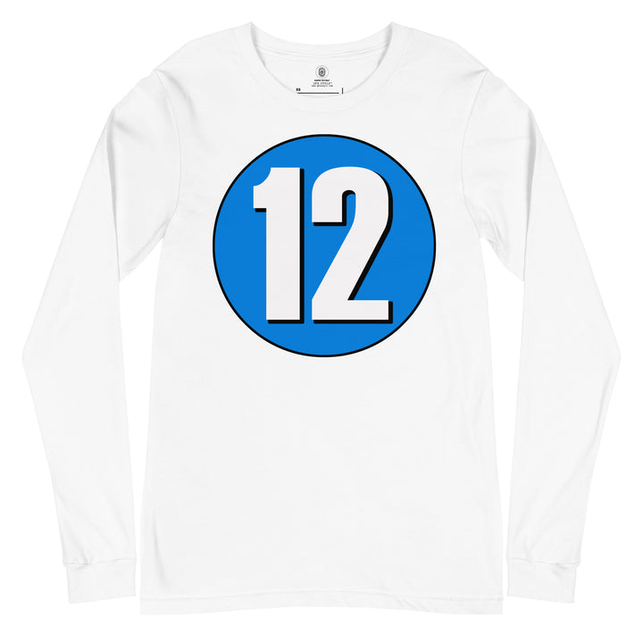 Unisex Long Sleeve Tee: White on Blue 12