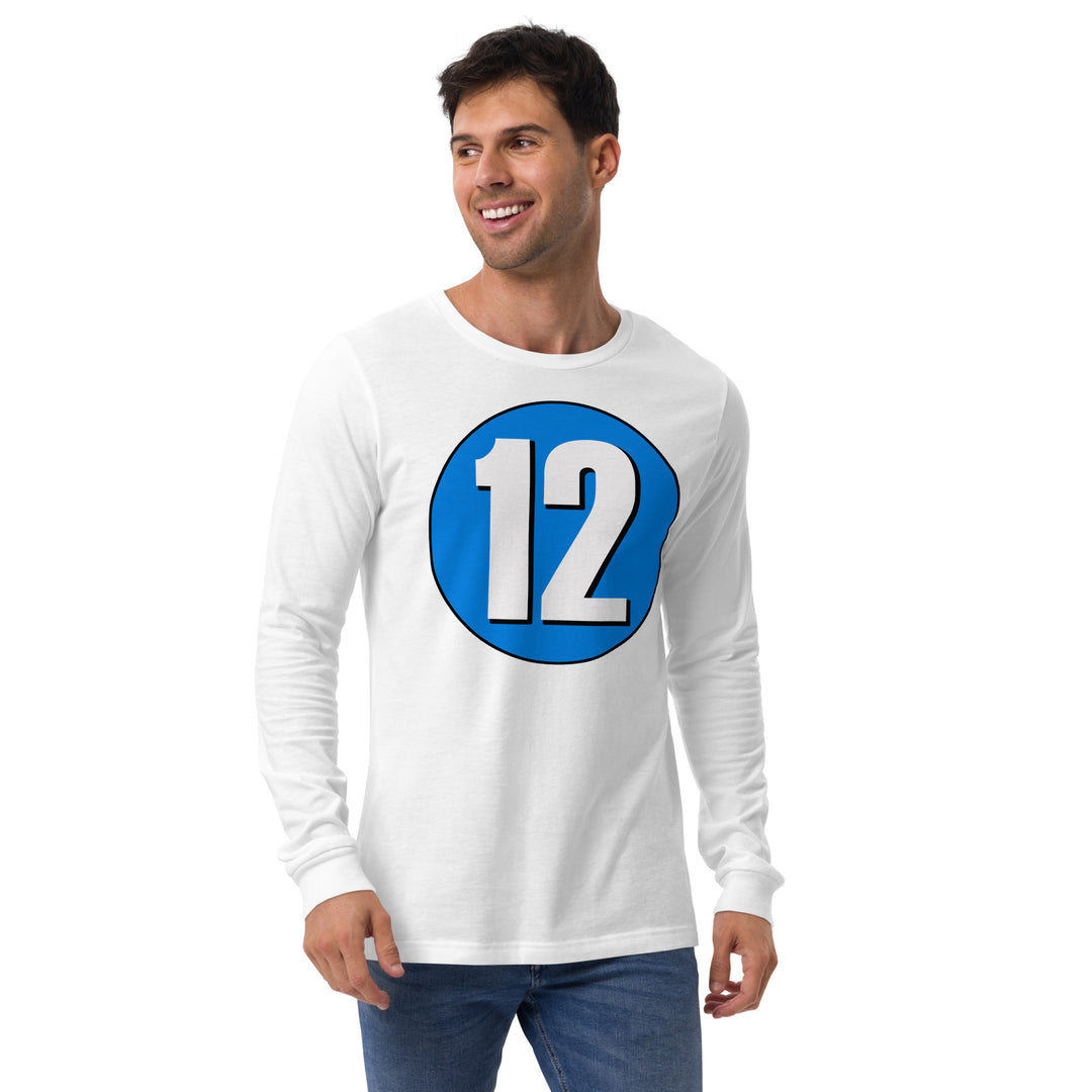 Unisex Long Sleeve Tee: White on Blue 12