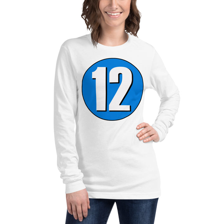 Unisex Long Sleeve Tee: White on Blue 12