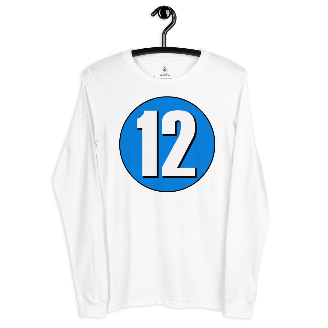 Unisex Long Sleeve Tee: White on Blue 12