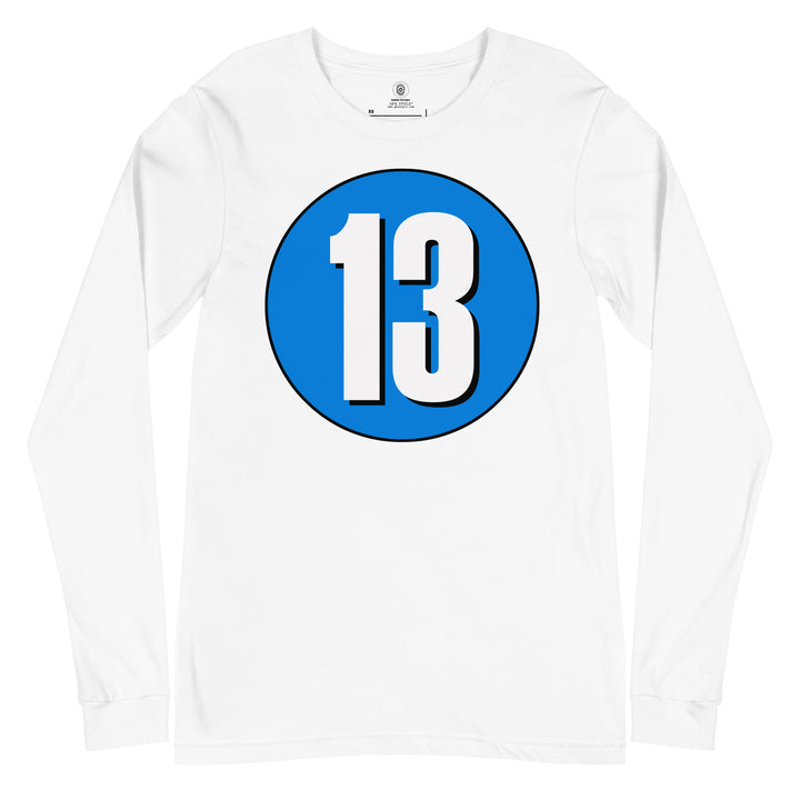 Unisex Long Sleeve Tee: White on Blue 13