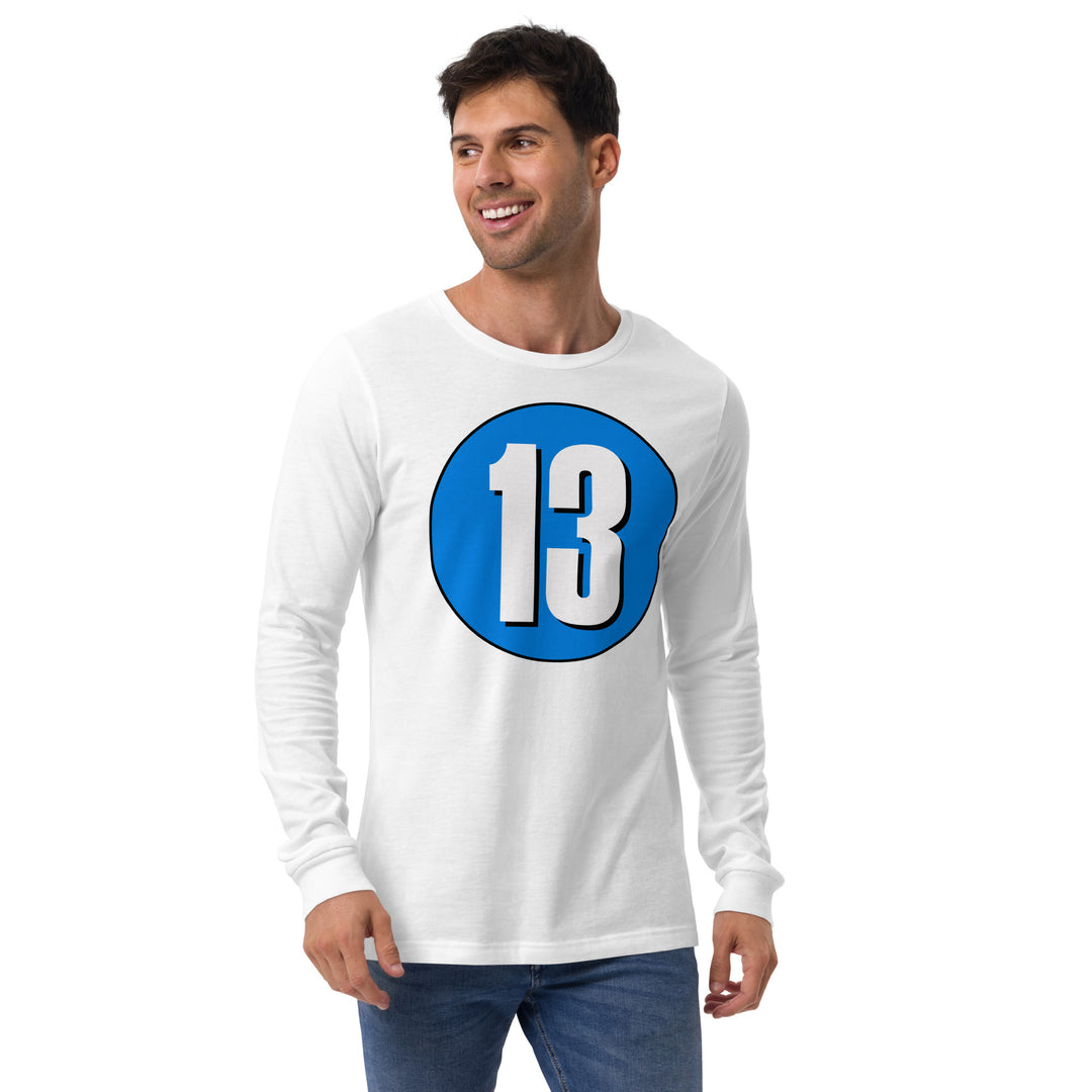 Unisex Long Sleeve Tee: White on Blue 13