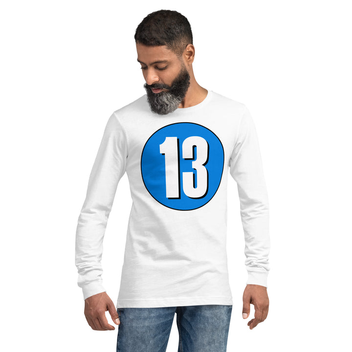 Unisex Long Sleeve Tee: White on Blue 13