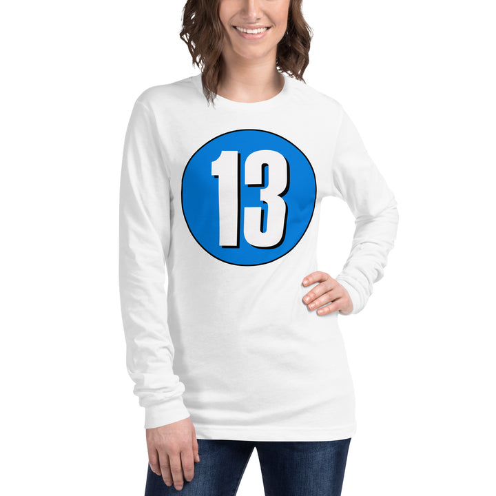 Unisex Long Sleeve Tee: White on Blue 13