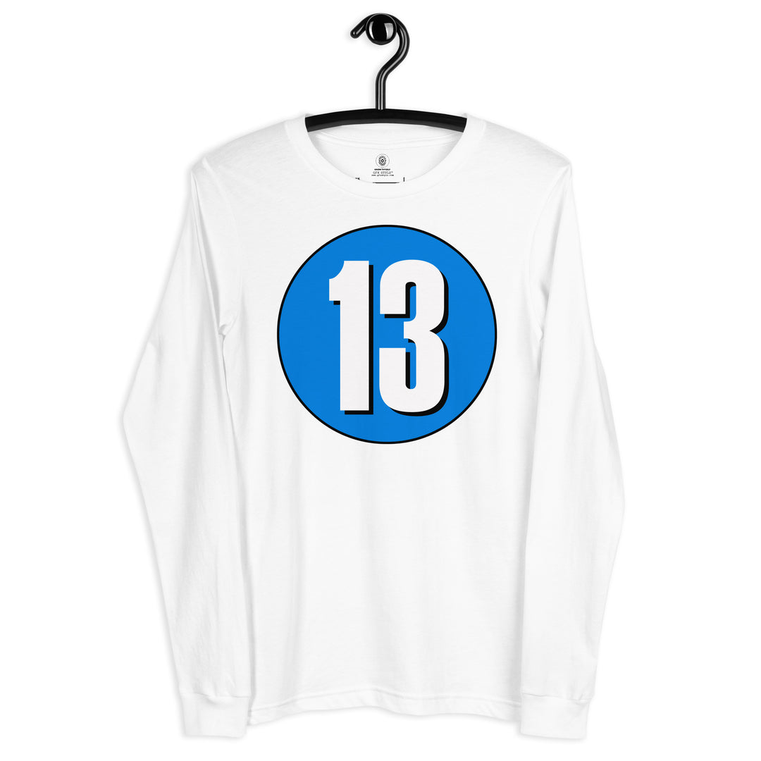 Unisex Long Sleeve Tee: White on Blue 13