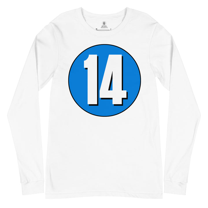 Unisex Long Sleeve Tee: White on Blue 14