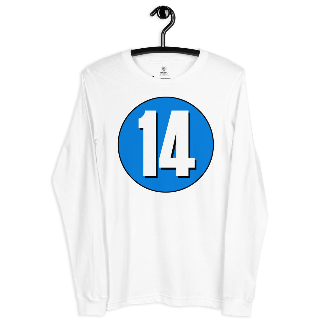 Unisex Long Sleeve Tee: White on Blue 14