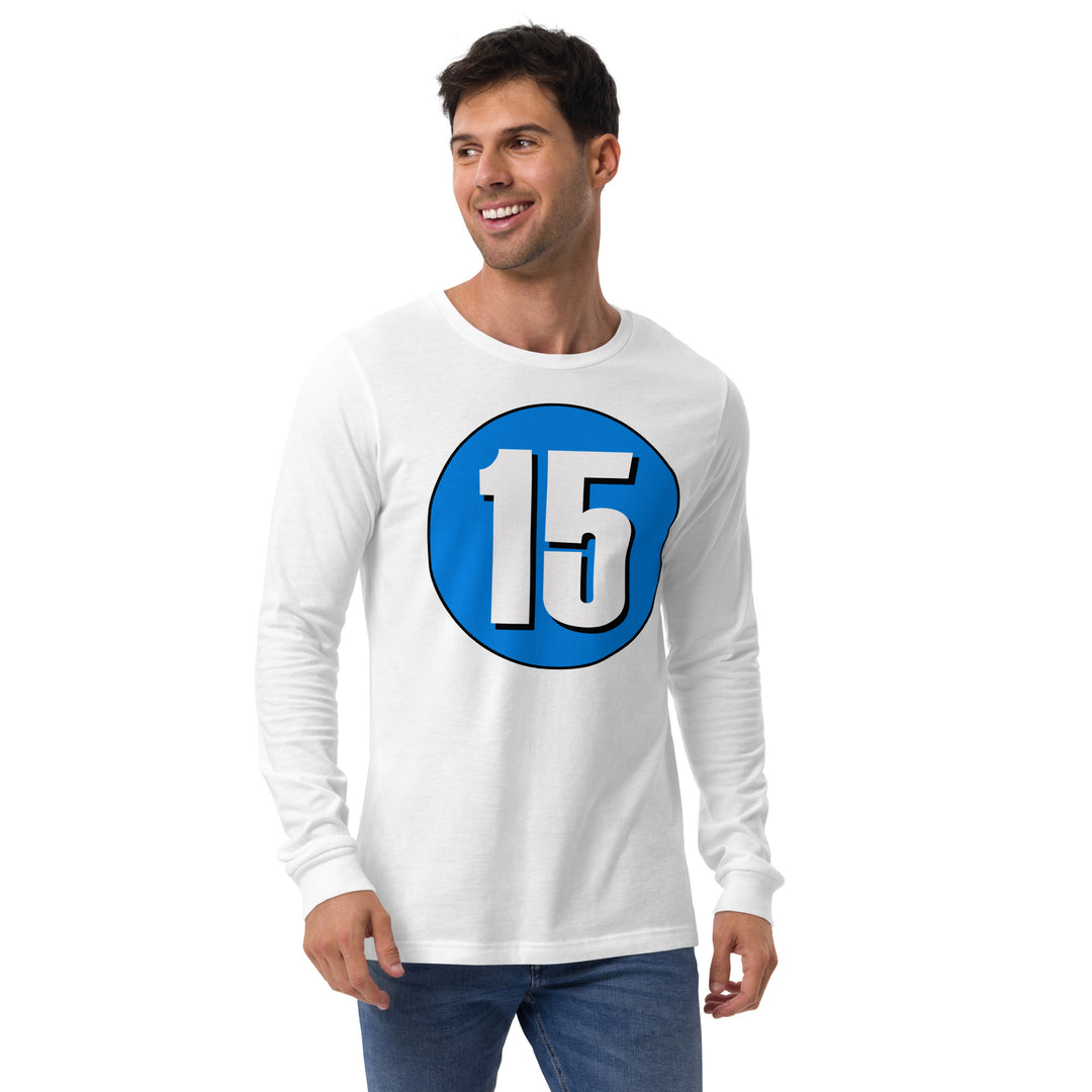 Unisex Long Sleeve Tee: White on Blue 15