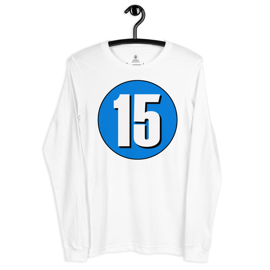 Unisex Long Sleeve Tee: White on Blue 15