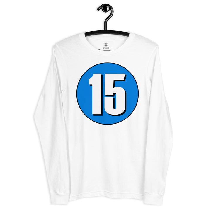 Unisex Long Sleeve Tee: White on Blue 15