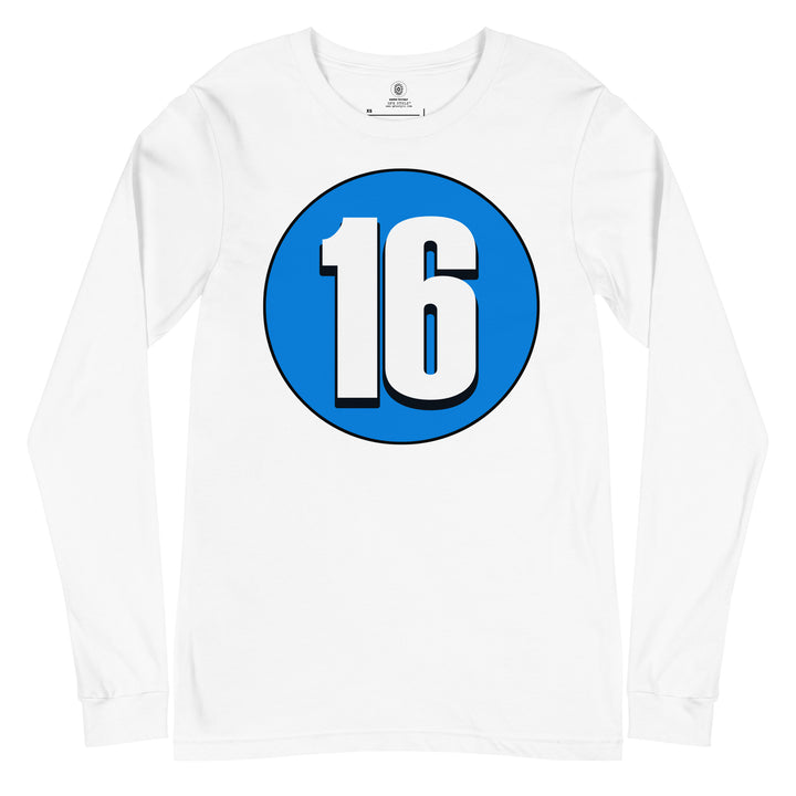 Unisex Long Sleeve Tee: White on Blue 16