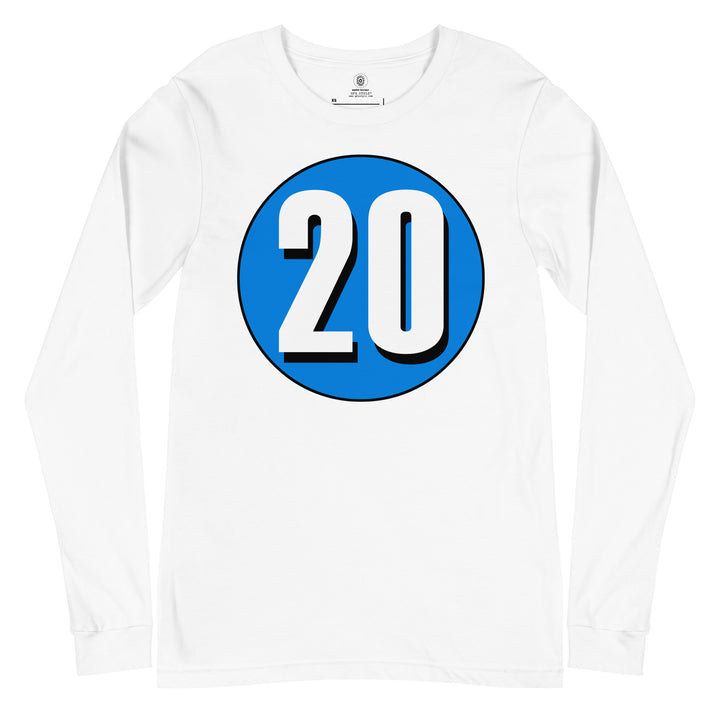 Unisex Long Sleeve Tee: White on Blue 20