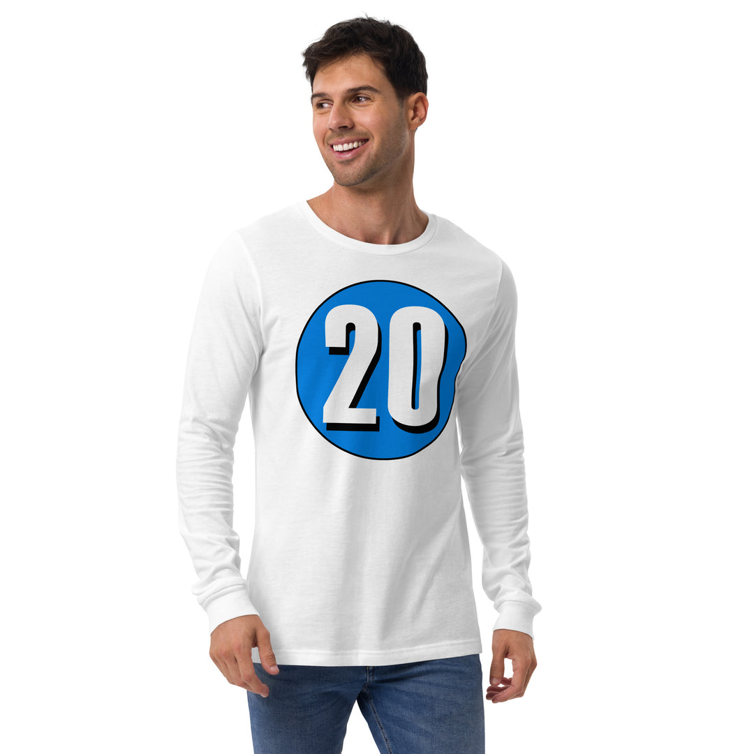 Unisex Long Sleeve Tee: White on Blue 20