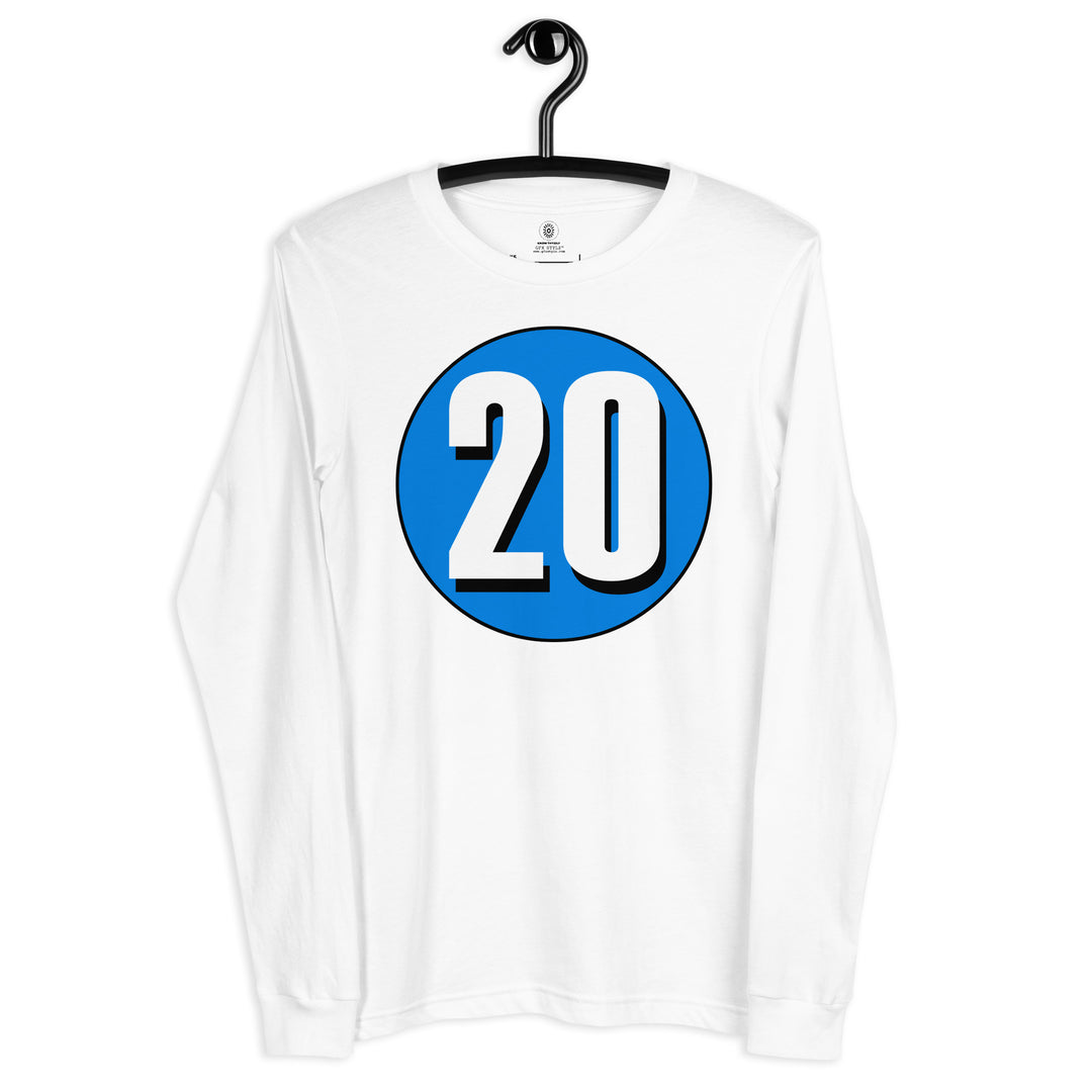 Unisex Long Sleeve Tee: White on Blue 20