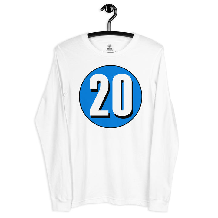 Unisex Long Sleeve Tee: White on Blue 20