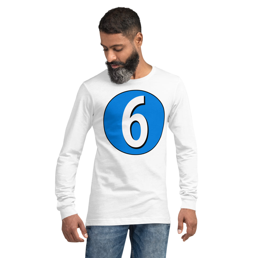 Unisex Long Sleeve Tee: White on Blue 6