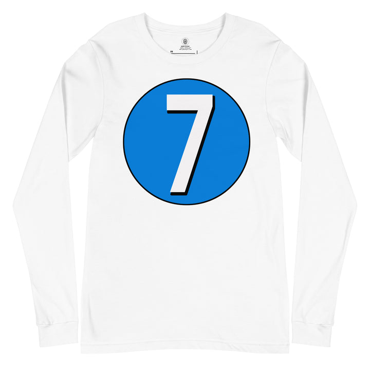 Unisex Long Sleeve Tee: White on Blue 7