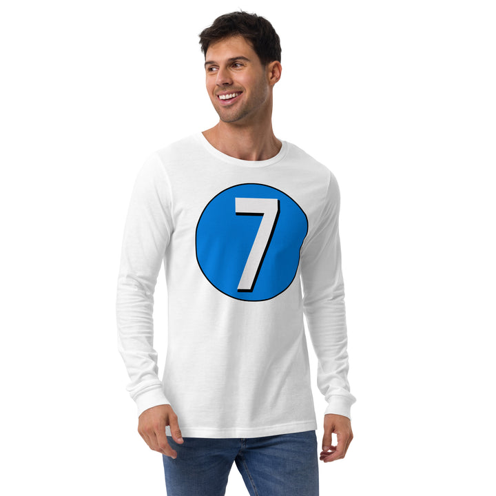 Unisex Long Sleeve Tee: White on Blue 7