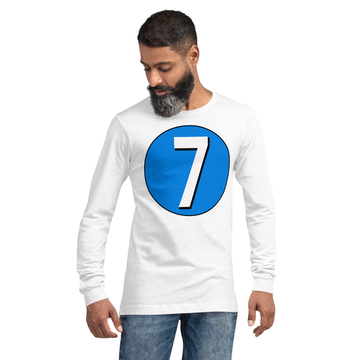 Unisex Long Sleeve Tee: White on Blue 7