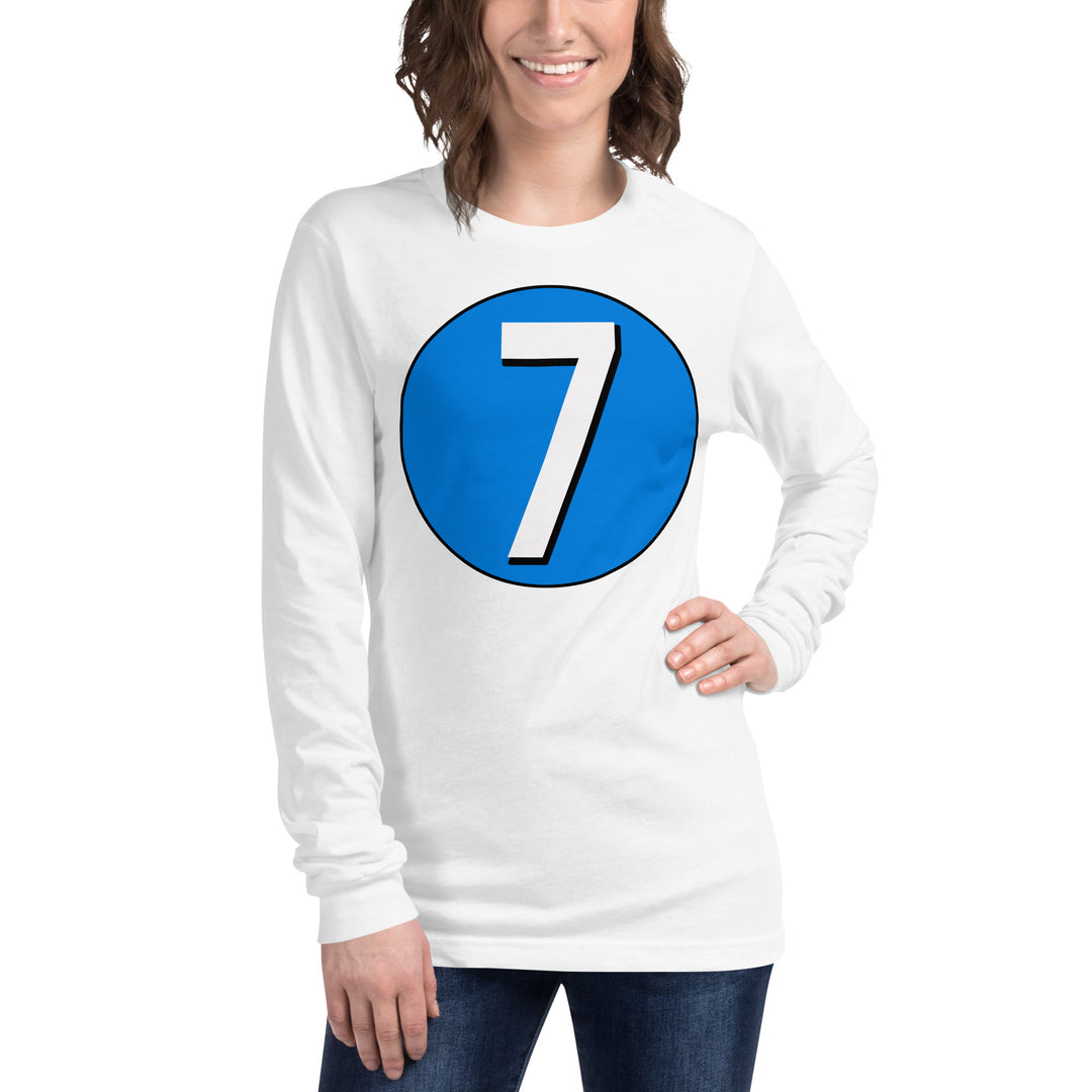 Unisex Long Sleeve Tee: White on Blue 7