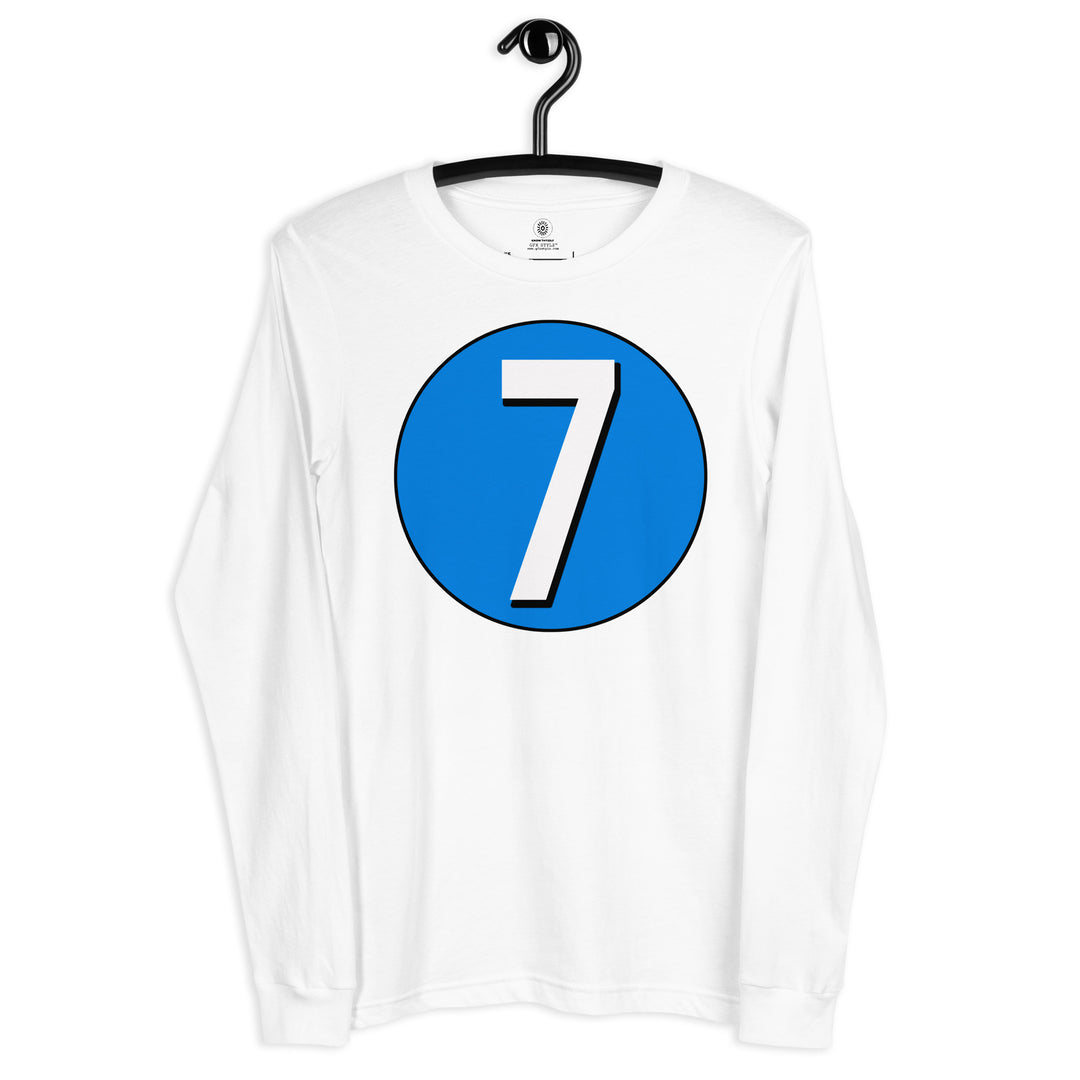 Unisex Long Sleeve Tee: White on Blue 7