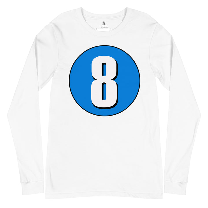 Unisex Long Sleeve Tee: White on Blue 8