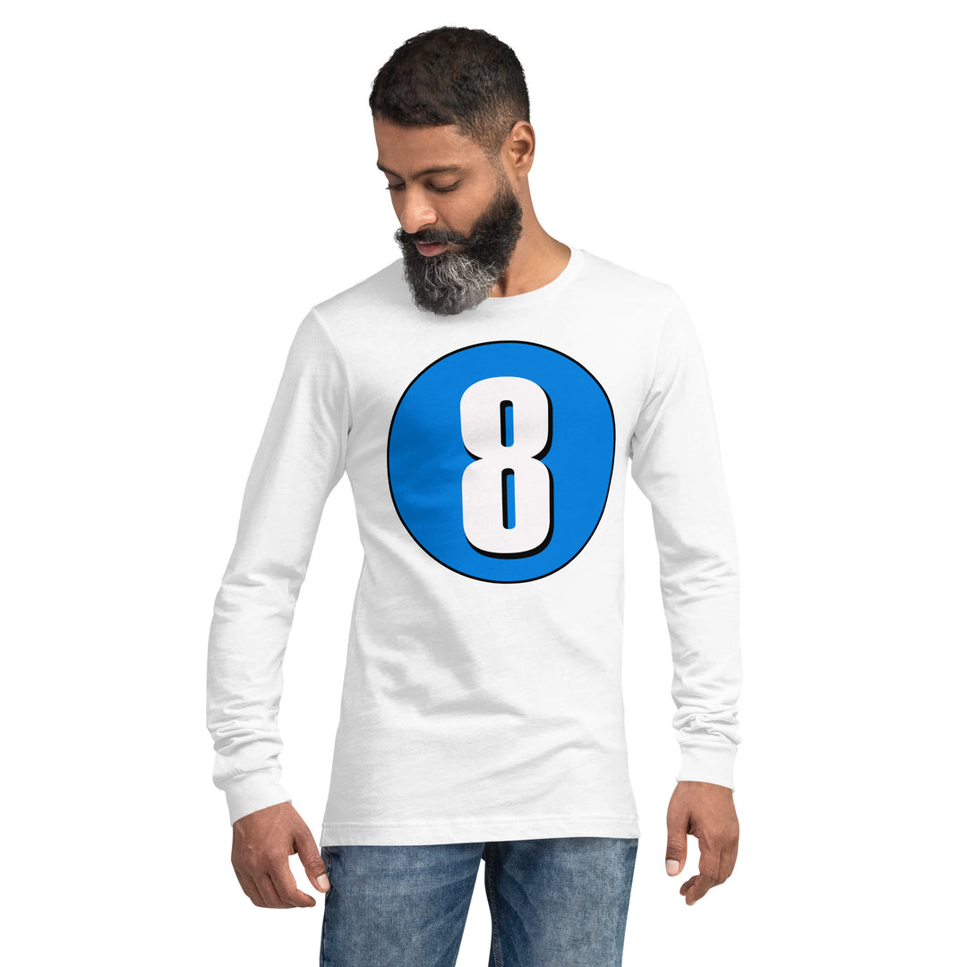 Unisex Long Sleeve Tee: White on Blue 8