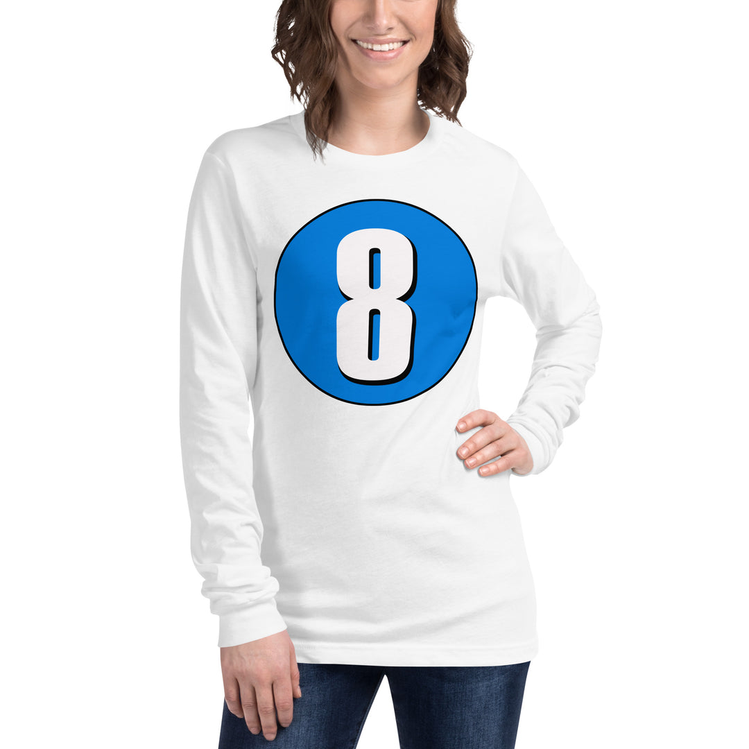 Unisex Long Sleeve Tee: White on Blue 8