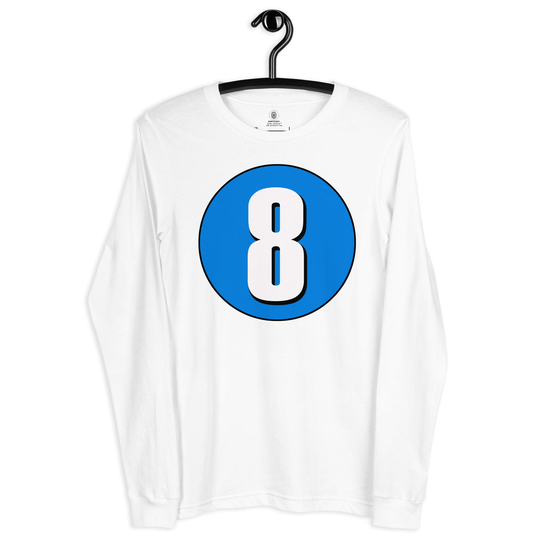 Unisex Long Sleeve Tee: White on Blue 8