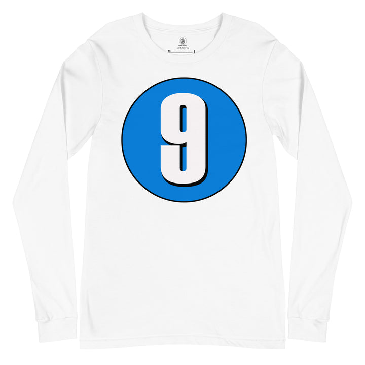 Unisex Long Sleeve Tee: White on Blue 9