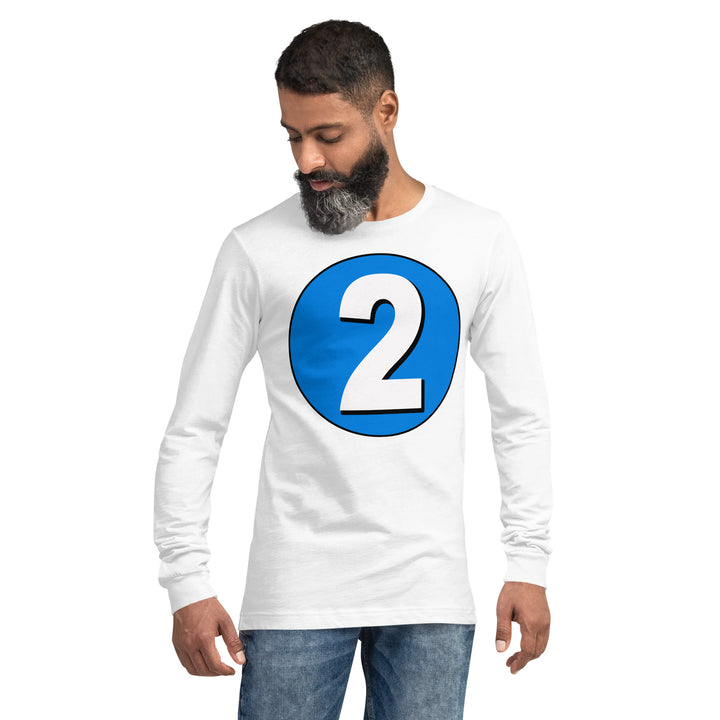 Unisex Long Sleeve Tee: White on Blue 2