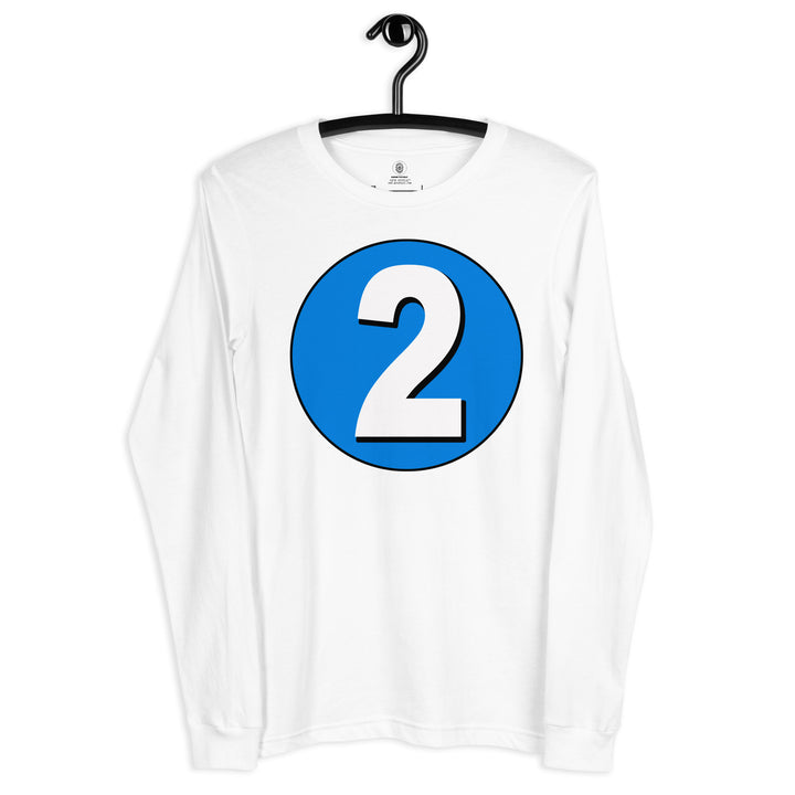 Unisex Long Sleeve Tee: White on Blue 2