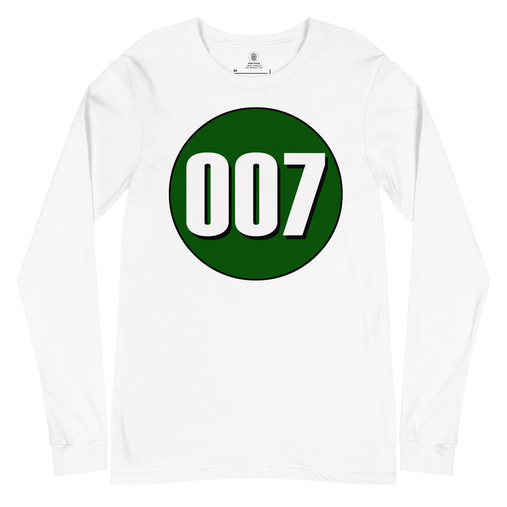 Unisex Long Sleeve Tee: White on Hunter Green 007