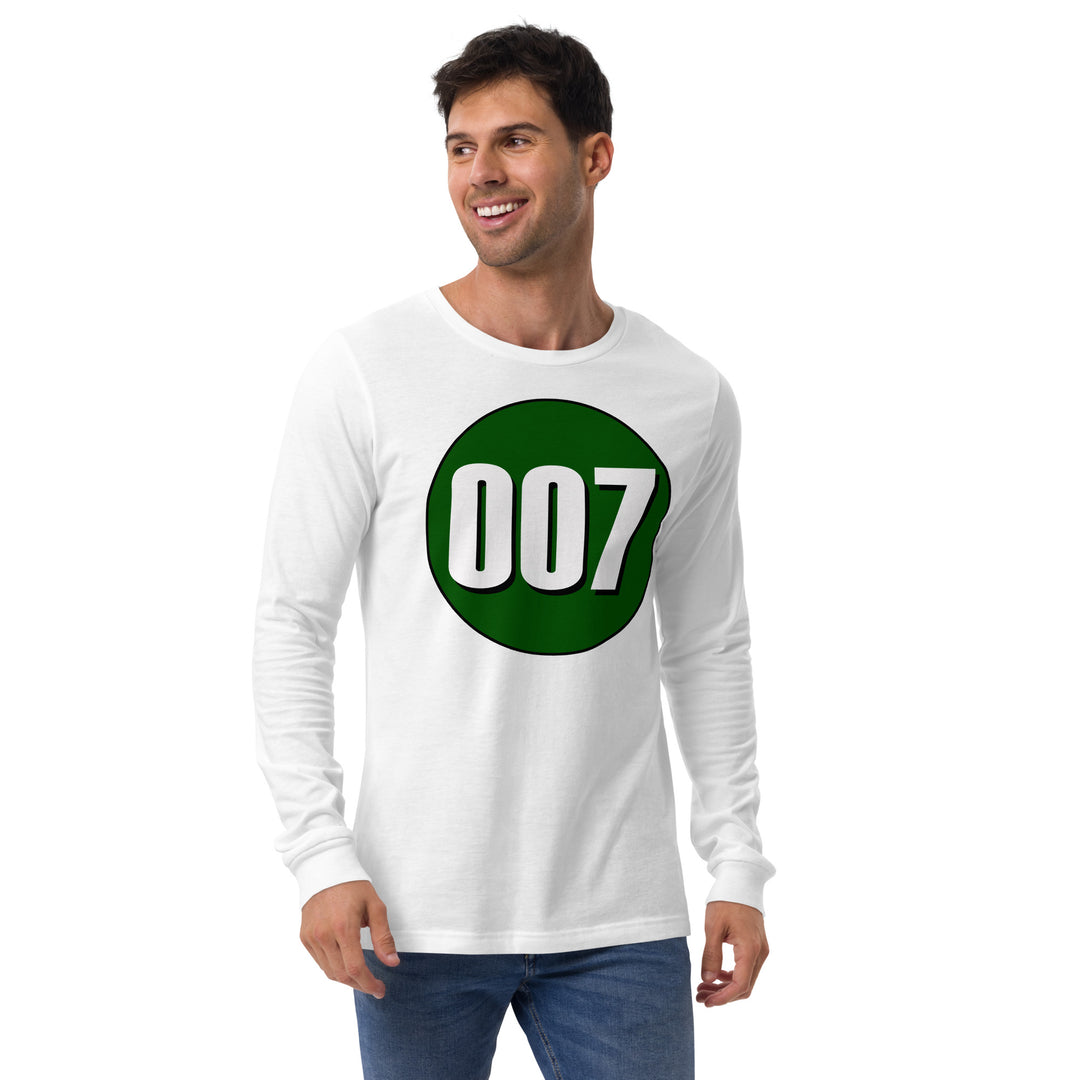 Unisex Long Sleeve Tee: White on Hunter Green 007