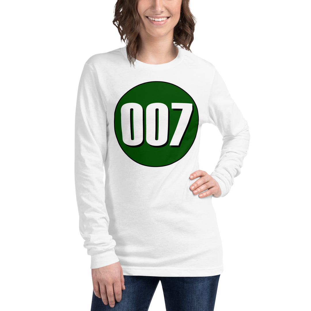 Unisex Long Sleeve Tee: White on Hunter Green 007