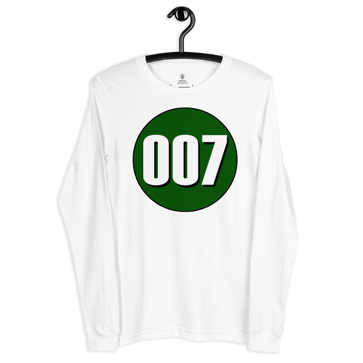 Unisex Long Sleeve Tee: White on Hunter Green 007