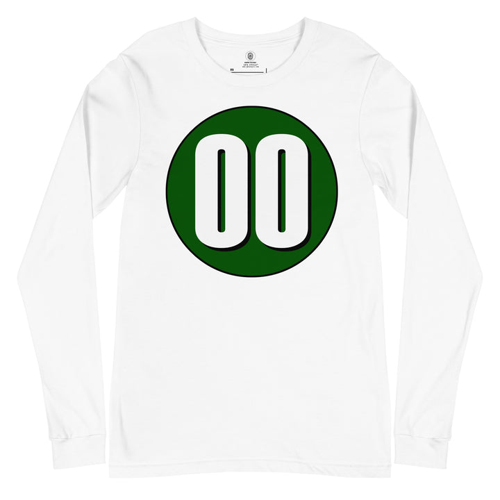 Unisex Long Sleeve Tee: White on Hunter Green 00