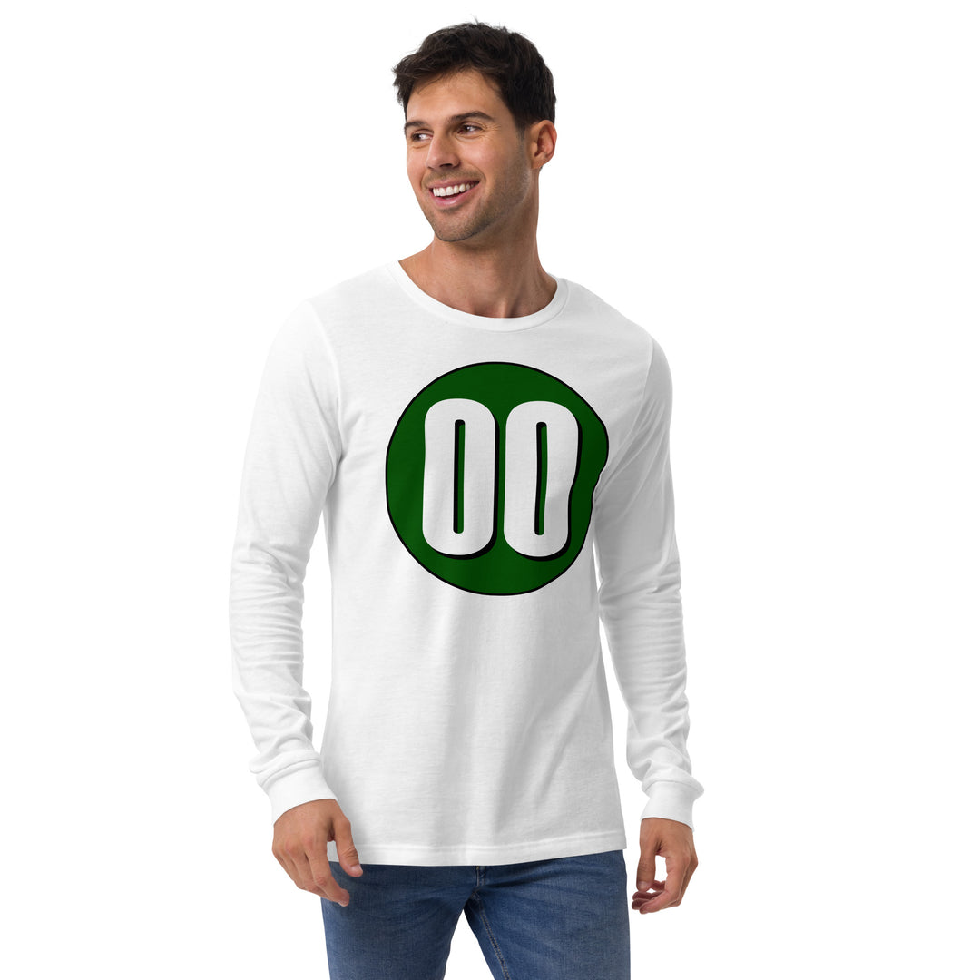 Unisex Long Sleeve Tee: White on Hunter Green 00