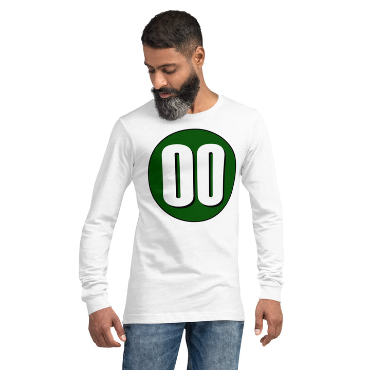 Unisex Long Sleeve Tee: White on Hunter Green 00