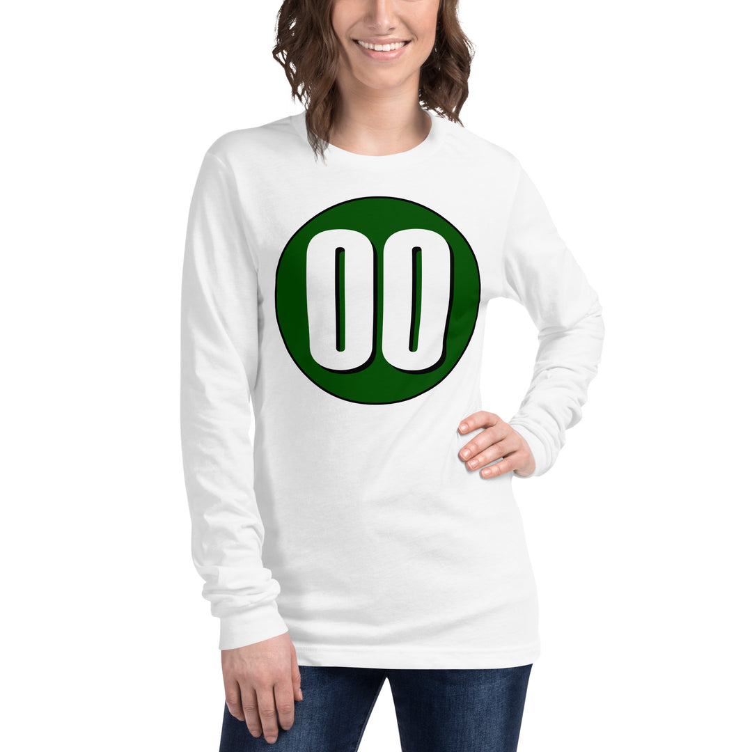 Unisex Long Sleeve Tee: White on Hunter Green 00